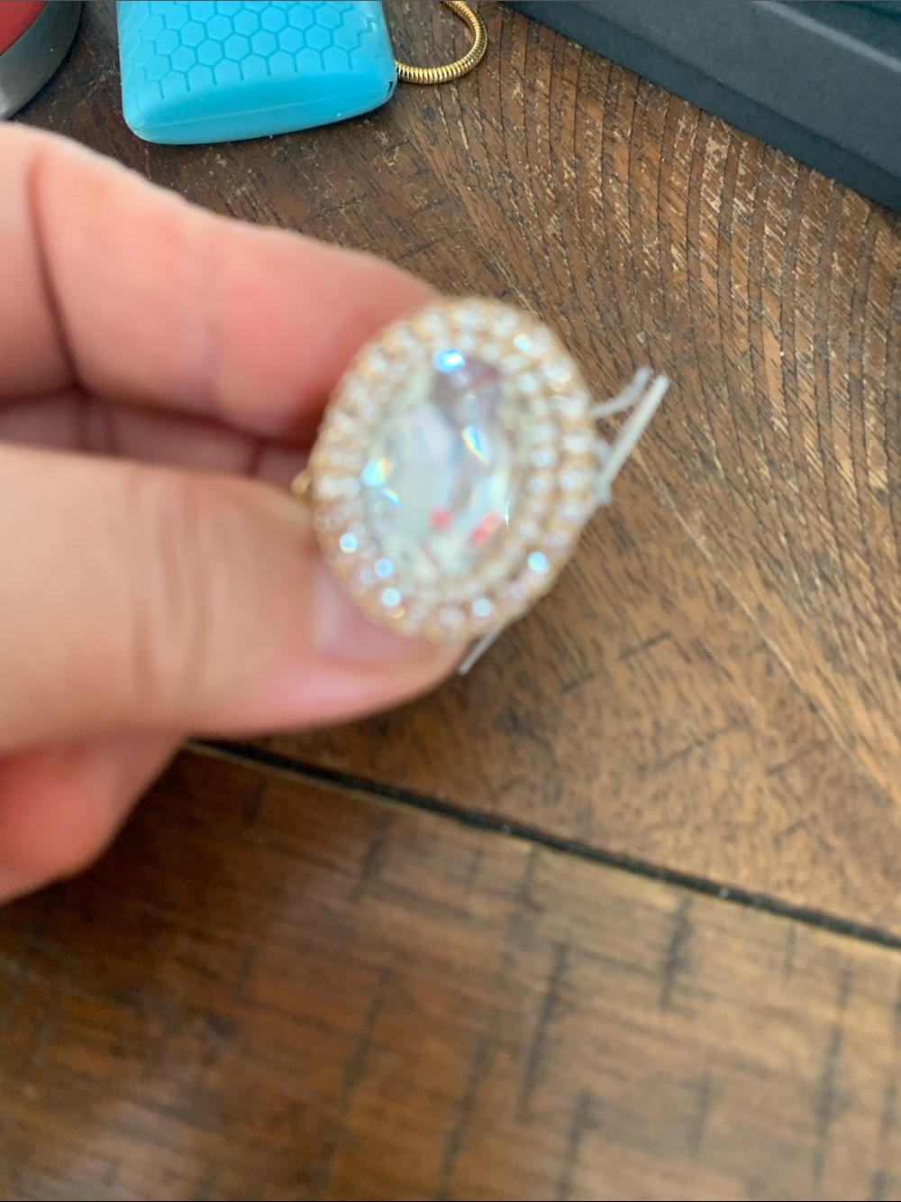 Fashion Nova Gold-Tone Ring with Clear Oval Crystal